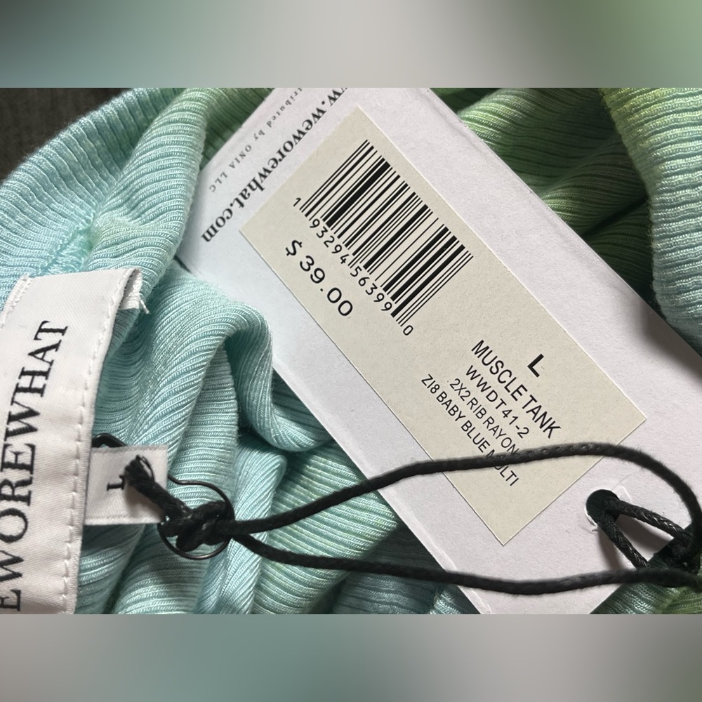 NWT WeWoreWhat Ribbed Knit Muscle Tank in Baby Blue + Green Tie Dye - Size L - Picture 3 of 4